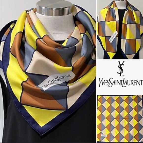 Yves Saint Laurent Geometric Yellow and Orange Scarf - Picture 4 of 10